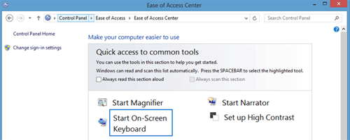 Ease of Access Center, Start On-Screen Keyboard